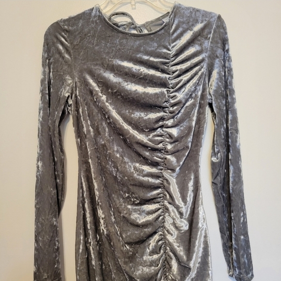 NWT Future Collective Silver Ruched Long Sleeve Crushed Velvet Dress Size XXS - Picture 10 of 15